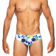 Load image into Gallery viewer, Bubbles - Blue / Lime - Lo Rise Swim Brief