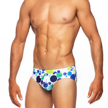Load image into Gallery viewer, Bubbles - Blue / Lime - Lo Rise Swim Brief