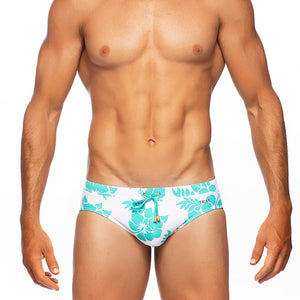 Hula - White / Aqua - Lo Rise Swim Brief