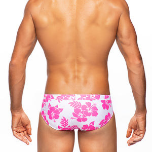 Hula - White / Pink - Lo Rise Swim Brief