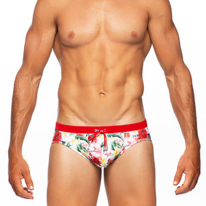 Lei - Print / Red - Lo Rise Swim Brief