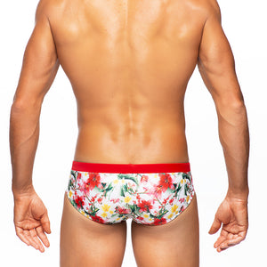 Lei - Print / Red - Lo Rise Swim Brief