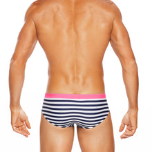 Load image into Gallery viewer, Riviera Sunset - Navy Stripe / Candy Pink - Lo Rise Swim Brief