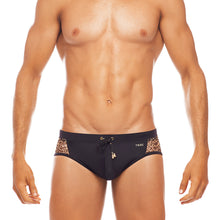 Load image into Gallery viewer, Africa Fling - Black / Cheetah Mesh  - Lo Rise Swim Brief