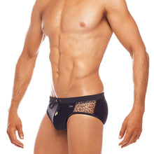 Load image into Gallery viewer, Africa Fling - Black / Cheetah Mesh  - Lo Rise Swim Brief