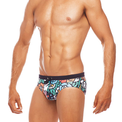 Oz Tribe - Print / Black  - Lo Rise Swim Brief
