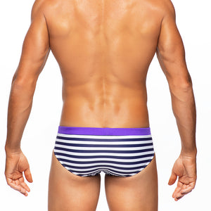 Riviera Sunset - Navy Stripe / Purple - Lo Rise Swim Brief