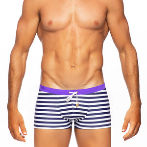 Riviera Sunset - Navy Stripe / Purple - Swim Trunk
