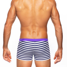 Load image into Gallery viewer, Riviera Sunset - Navy Stripe / Purple - Swim Trunk